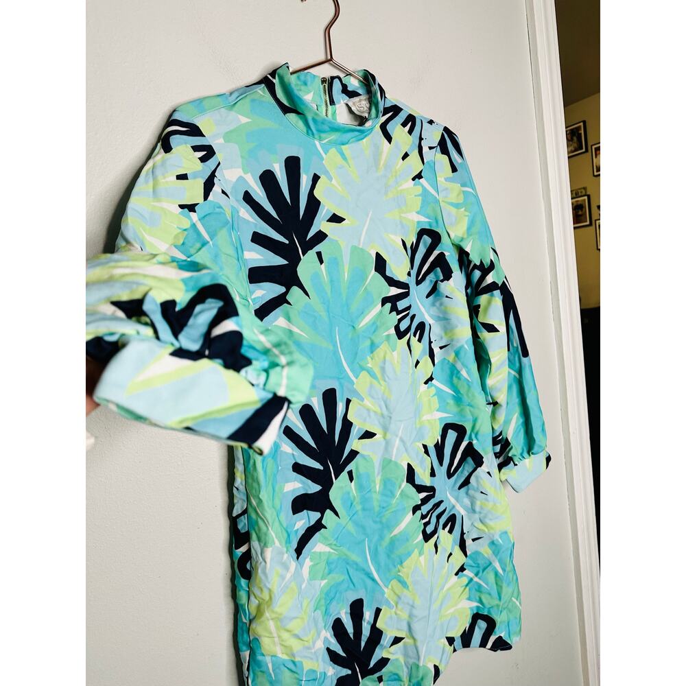SAIL TO SABLE Blue Palm Tree High Neckline Mock Neck Mini Dress Size 8 - Picture 7 of 15